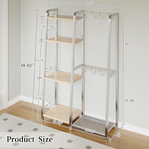 HavenlyYouth Purse Storage Organizer for Closet, 4-Tier Iron Wood Purse Rack, 8 Purse Hooks & 2 Side Hooks for Bag Organizer, Large Capacity Handbag Storage Rack for Home, Living Room, Silver - Image 3