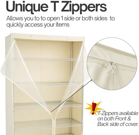 Formosa Covers Premium Clear Front Wire Shelf Cover Off White - Heavy-Duty Storage Solution for Wire Shelving Rack (30”Wx24”Dx72”H) - Waterproof PVC, Water/Dust Resistant Fabric, Multi Zipper - Image 5