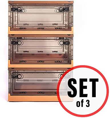 3 packs Storage Bins Side Opening, Stackable Lid Collapsible, Foldable, Easy Tidy Up with Storage Box, Ideal for Home & Office Organization Storage Cube (Medium, Orange) - Best Home Fashion - Image 6