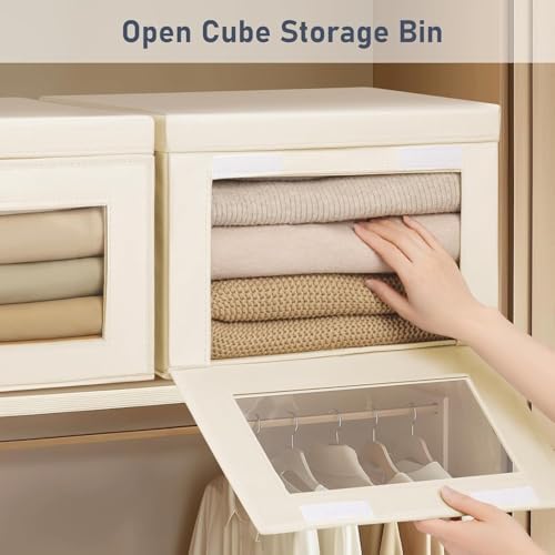DIMJ Storage Bins with Lids - 5 Pack Large Fabric Closet Organizer with Window & Handles, Collapsible Decorative Storage Boxes for Shelves Under Bed, Books Clothes Blankets Sweaters Organization - Image 2
