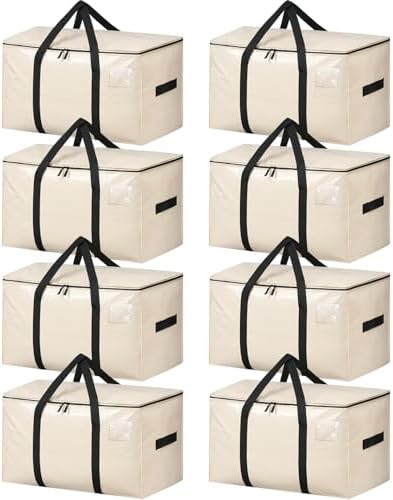 BAGAIL Heavy Duty Moving Bags with Strong Handle, Extra Large Moving Boxes, Storage Tote for Clothes, College Moving Supplies(Beige, 8 Pack) by BAGAIL