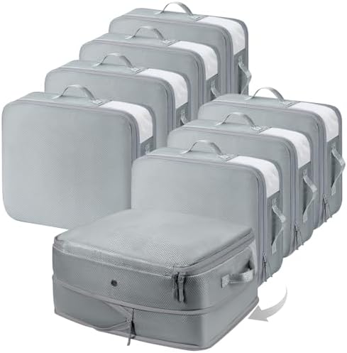 DIMJ Compression Storage Bags 8 Pack, 19L Clothes Storage Organizer for Blanket, Sweater, Closet, Sheet Storage Organizer Compression Packing Cubes for Sheet Bedding Toys Storage with Zipper(Gray) by DiMJ