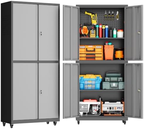 71''H Garage Storage Cabinet with Wheels, Meatl Storage Cabinet with Lock by Yoonkool
