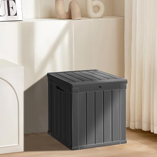 LAUSAINT HOME 50 Gallon Resin Deck Box, Package Delivery Box with Lockable Lid, Waterproof Outdoor Storage Box For Garden Tools, Patio Cushions(50 Gallon,Black) - Image 4