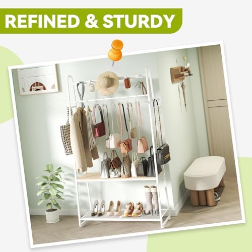 KAFAHOM Purse Rack, Purse Organizer for Closet - Tall Purse Shelf with 8 Hooks & 10 Removable Hangers to Hold Handbags, Backpacks, Pocketbooks., Perfect Purse Display Stand & Storage Tree,White - Image 6