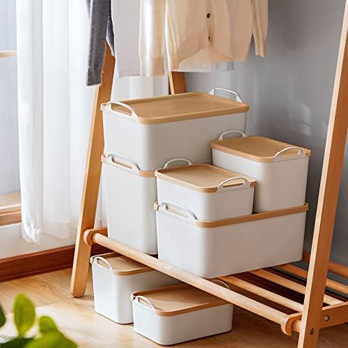 ANMINY White Plastic Storage Bins Baskets with Lids, 5-Pack, 2M+3S - Image 2