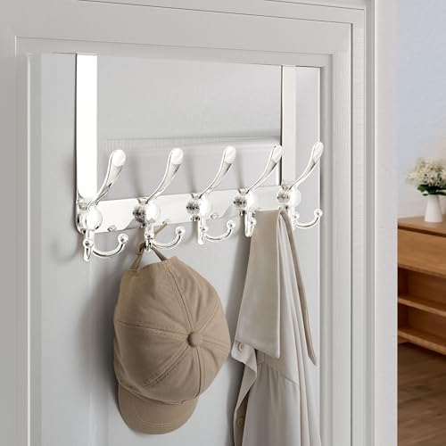 Dseap Over Door Hook 2.0 - Upgraded Version - Simple-Assembly, Strong, Heavy-Duty Stainless Steel 5-Tri-Hook Over The Door Hanger Rack, SimpleStrong Series, Chromed, Pack of 2 - Image 6