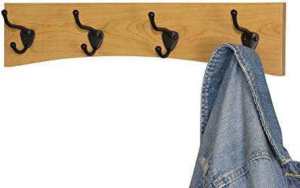 Solid Cherry Arched Wall Mounted Coat Rack Bronze Hat & Coat Hooks - Made in The USA (Natural, 20" x 4.5" with 4 Hooks) - Image 2