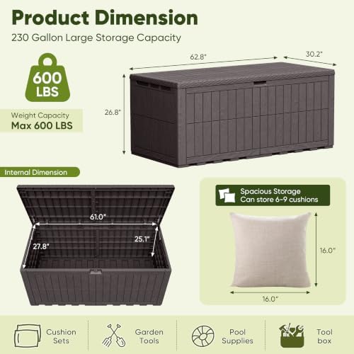 Devoko 230 Gallon Deck Box Resin Outdoor Storage Box Waterproof - Image 7