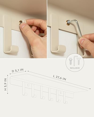 Kazai. Coat Rack Wall Mount with Shelf 'Holmsen' | Coat Rack with Shelf for Storage and Display | Wall Hooks for Hanging Clothes and Purses | Modern Entryway Hangers in Metal | Sand Taupe - Image 4