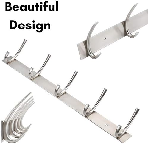 BIRDROCK HOME Premium 5-Hook Stainless Steel Coat and Hat Rack for Wall - Set of 2 - Front Door Organizer - Mounted Hanger for Jackets, Clothes, Hats, Towel - Silver Dual Hooks - Brushed Nickel Finish - Image 6