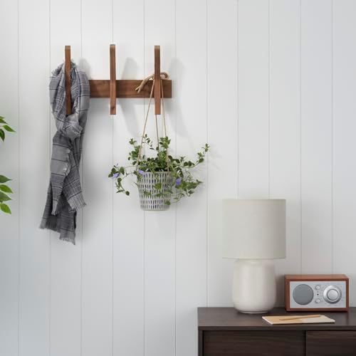 16-Inch Mid Century Coat Rack with 3 Wooden Hooks, Farmhouse Style Hookrail for Bedroom, Living Room, Hallway, and More, Solid Wood, 9.5" H x 16" W x 2.25" D, Walnut - Image 2