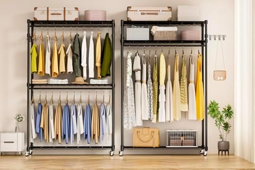 Heavy Duty Rolling Wheels Portable Metal Garment Rack, - Image 6