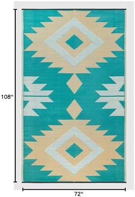FH Home Outdoor Rug - Waterproof, Fade Resistant, Reversible - Premium Recycled Plastic - Geometric - Patio, Deck, Porch, Balcony - Bursa Kilim - Teal Crease Free - 6 x 9 ft - Image 2
