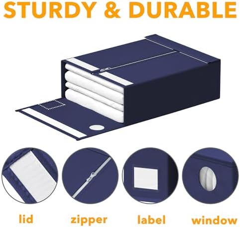 SpaceAid 8 Pack Bed Sheet Organizers and Storage, Foldable Sheet Organizer for Linen Closet, Sheets Set Folder Keeper with Window XL (Queen & King Size) Bedding Container (Navy Blue, 8 Pack) - Image 6