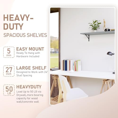 Kaboon 27 inch Long 10 inch Deep Floating Shelves for Wall Set of 2, Large Open Shelves Wall Mounted, Space Saving Home and Commercial Use, Gray - Image 4