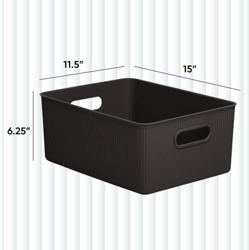 Superio Ribbed Collection - Decorative Plastic Basket Open Home Storage Bins Organizer, Large Brown (4 Pack) Container Boxes for Organizing Closet Storage Bins for Shelves 15 Liter/16 Quart - Image 2