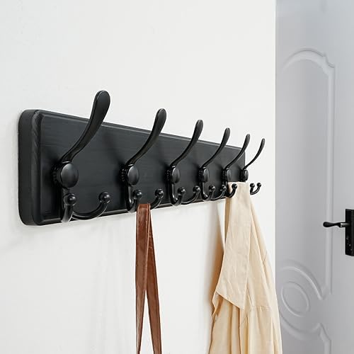 Dseap Coat Rack Wall Mounted - 24" Long 6 Tri Hooks, Heavy Duty Wooden Wall Coat Hanger Coat Hook for Clothes Hat Jacket Clothing, Black - Image 7