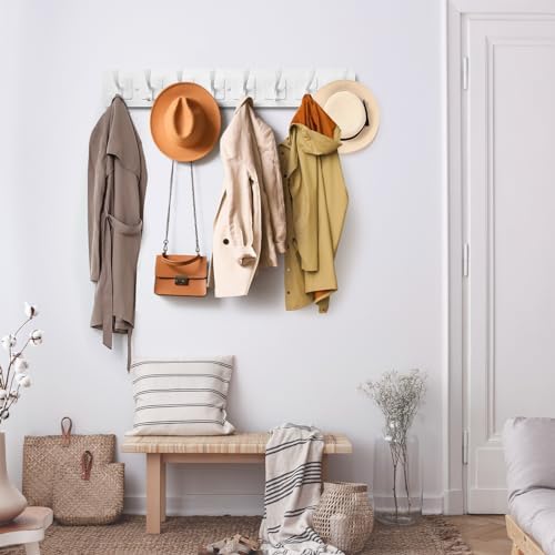 Coat Rack Wall Mounted,Wooden Wall Coat Rack with 8 Double Hooks for Hanging Clothes,Coats,Hats,Jackets,31.5inch (White, 8 Hooks) - Image 5