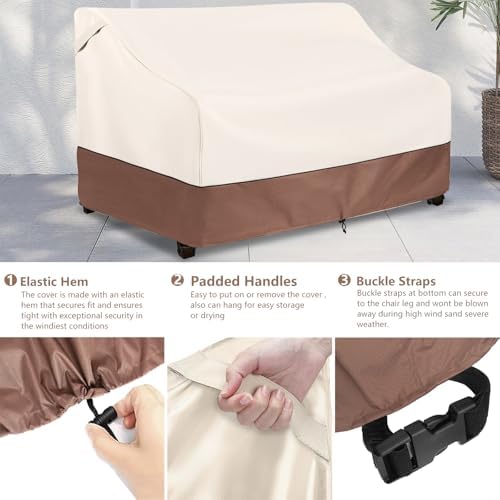 Okcool 2-Seater Outdoor Couch and Patio Furniture Cover,Outdoor Sofa Cover Heavy Duty Fits up to 58W x 32.5D x 31H inches Beige&Brown ﻿ - Image 4