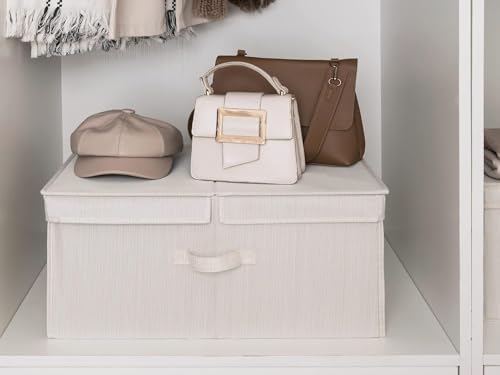 StorageWorks Extra Large Storage Bins with Lids, 55L Decorative Storage Bins with Double-Open Lid and Divider Board, Fabric Bins with Handles, Mixing of Beige, White & Ivory, 2-Pack - Image 4