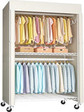 FUTASSI White Clothing Rack with Beige Cover, P1C Plus Rolling Closet by FUTASSI