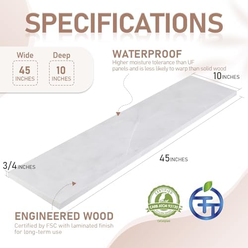 Kaboon 45 inch Long 10 inch Deep Floating Shelves for Wall Set of 2, Large Open Shelves Wall Mounted, Space Saving Home and Commercial Use, White Rock - Image 3