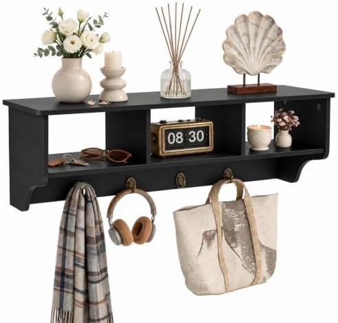 GIANTEX Coat Rack with Hooks Wall Mount, Wall Cubby Organizer with 4 Hooks by Giantex