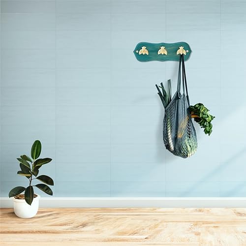 Vintage Wall Mounted Coat Rack with 3 Polished Brass Bee Hooks – Solid Green Wood Base, Hook Rail for Bags & Leashes Towels– Nature Inspired Organizer for Entryway, Bedroom & Nursery - Image 6