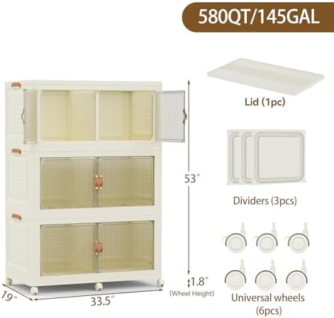 SAILUN 579Qt Stackable Storage Bins,Storage Cabinet with a Lid,3 Pack Cream - Image 4