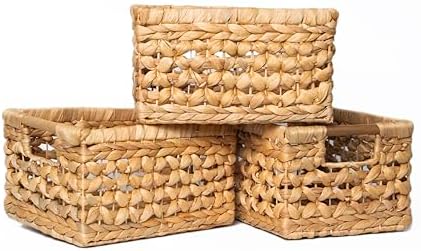 NAYA Set of 3M (11.6"x8,9"x6,9") Water Hyacinth Shelf Storage Baskets by MAKESUSTAINABLEANDBEAUTY