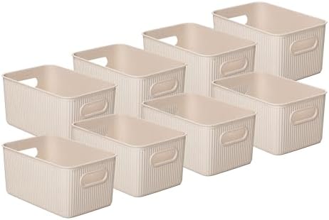 Superio Eco-Friendly Decorative Plastic Basket Open Home Storage Bins Organizer Baskets, Medium (8 Pack) Container Boxes for Organizing Closet Storage Bins for Shelves Drawer Shelf 5 Liter by Superio