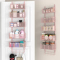 VyGrow Over The Door Organizer, Metal Door Organizer Hanging with 5 Adjustable Baskets and Coat Hook, Behind The Door Storage for Bedroom Closet Bathroom Pantry Cabinet Kitchen, Pink by VyGrow