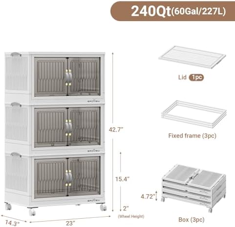 BROVIEW 240Qt Stackable Storage Bins with Lid for Home Dorm, 3Pack White - Image 2