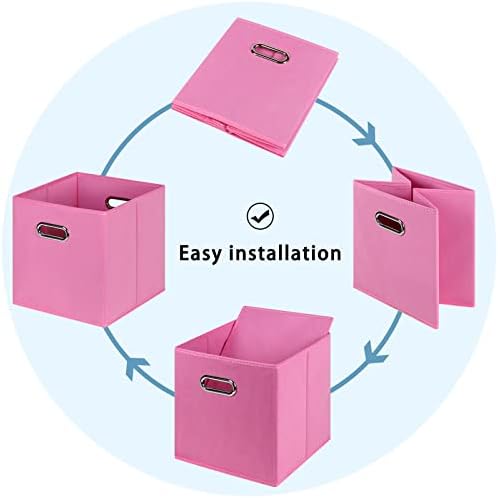 Fabric Cubby Storage Bins,13x13x13 Inches,Cube Organizer Bin Foldable Storage Boxes with Dual Handles Fabric Organizer Box and collapsible Storage basket,Set of 8,Pink - Image 6
