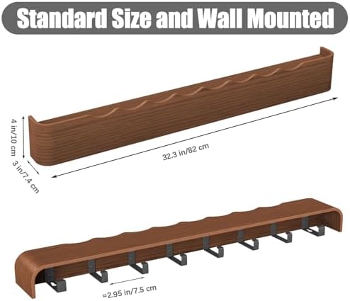 Coat Rack Wall Mount with Shelf 8 Hidden Hooks Modern Wooden Key Holder Entryway Organizer for Hallway Bedroom Bathroom Home Decor Storage for Hanging Coats Hats Bags Towels, Wave-Shape Walnut - Image 3