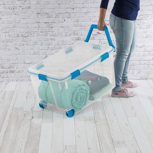 Sterilite 120 Qt Wheeled Gasket Box, Stackable Storage Bin with Latching Lid, Handle and Tight Seal, Plastic Container with Clear Base and Lid, 1-Pack - Image 6