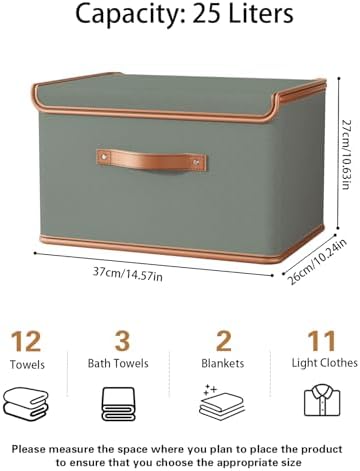 Tuza 4 Pack Storage Bins with Lids, Collapsible Closet Organizer Container, Fabric Organizer Box with Handles, Decorative Storage Boxes with Lids for Organizing Clothes, Blanket, Grey, Medium - Image 2