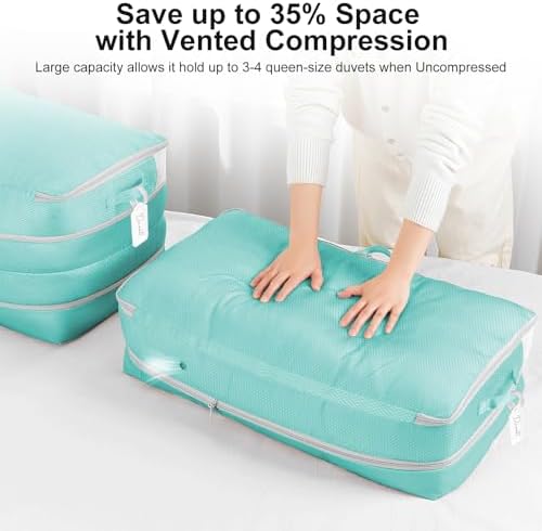 Comforter Storage Bag - Large Capacity Bedding Storage Bags Ultra Space Saving Self Compression Organizer, Washable Compression Bags for Storage Comforter Blanket Duvet Pillow, 4-Pack, Blue - Image 3