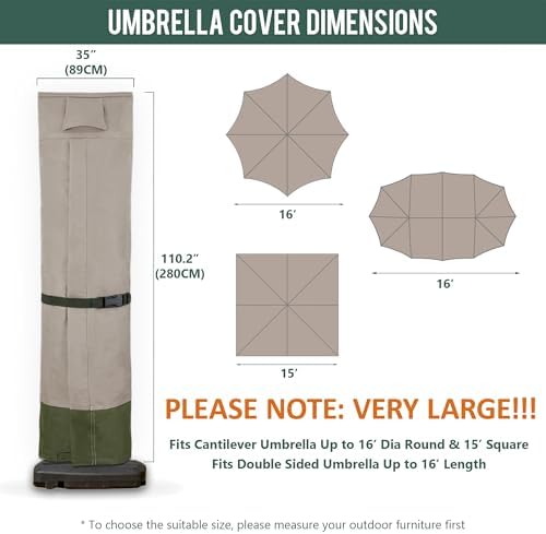 Rachmi 600D Extra-large Cantilever Offset Umbrella Cover 14-16 Ft, Khaki - Image 2