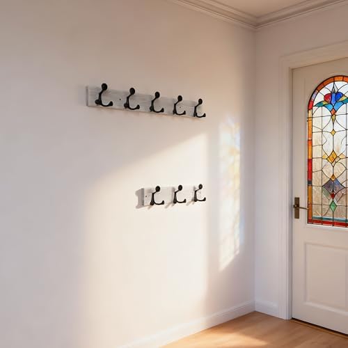 SKOLOO 30-Inch Wood Coat Rack Wall Mount with 5 Triple Hooks - Ideal for Family Entrances, Classrooms, and Pet Supplies Storage - Perfect Coat Hooks for Wall,Distressed White Wash - Image 3