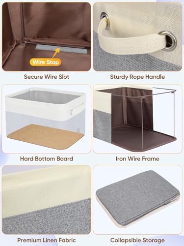 BALEINE 4 Pack Fabric Closet Storage Bins for Shelves, Linen Closet Organizers and Storage, Decorative Baskets for Organizing, Shelf, Clothes, Home, Office (Grey, 17''x13''x10.5'') - Image 6