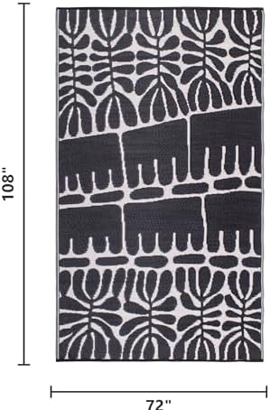 Fab Habitat Outdoor Rug - Waterproof, Fade Resistant, Crease-Free - Premium Recycled Plastic - Tribal, Black & White - Large Patio, Deck, Sunroom, Camping, RV - Serowe - Black - 6 x 9 ft - Image 2