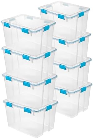Sterilite Gasket Storage Box with Lids for Home & Office, 80 Quart, 8-Pack by Sterilite