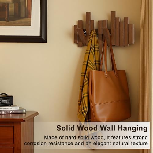 Modern Wooden Coat Rack, Key Holder wall Mount– Handmade Solid Walnut Hook Rack with Hidden Mount, Decorative Entryway Wall Hooks for Coats, Bags & Hats, Space-Saving Design (Black,8Hooks) - Image 4