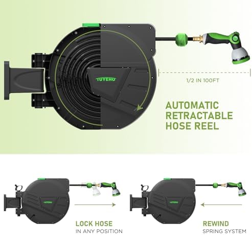 Tuyeho Heavy-Duty Auto Retractable Garden Hose Reel 100FT Lifetime Service - Image 5