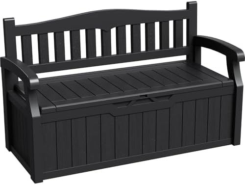 Greesum 80 Gallon Storage Bench Outdoor Deck Box with Armrest, Black by BuynowfromGreesum