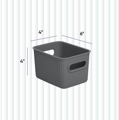 Superio Decorative Plastic Basket Open Home Storage Bins Organizer Baskets, Small, Grey (8 Pack) Container Boxes for Organizing Closet Storage Bins for Shelves Drawer Shelf, 1.5 Liter - Image 2