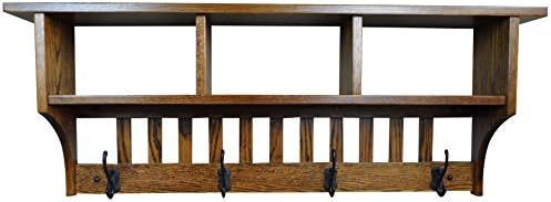 Rustic Red Door Co. Mission Style Coat Rack Wall Mounted with Cubbies and Shelf, Entryway Wooden Hanger with 4 Hooks for Jacket, Towel or Hat, Farmhouse Decor, Oak Wood, Michaels Stain by RusticRedDoor