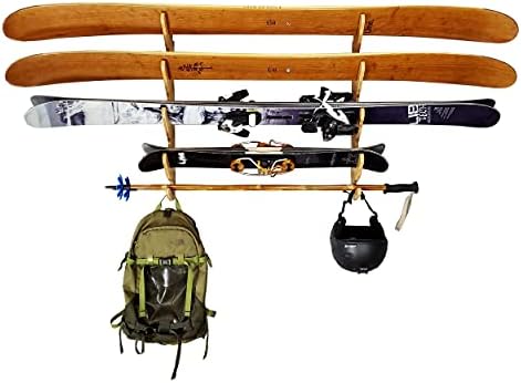 Grassracks Ski Wall Rack - Bamboo Indoor Horizontal Ski Wall Mount Hallsteiner Series - Masterfully-Crafted Premium Indoor Ski Display Wall Hanger (3 or 4 Pairs of Skis, Bamboo) by Grassracks